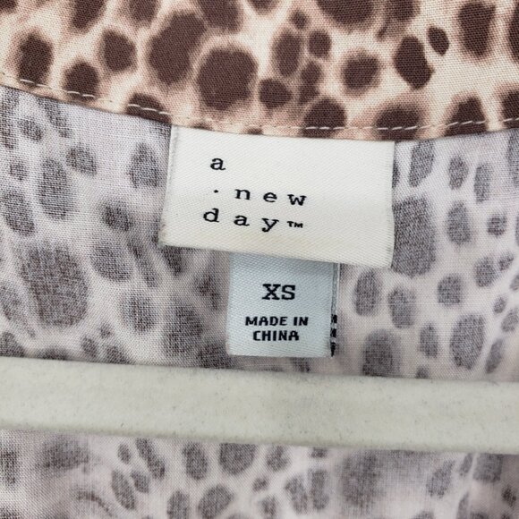 3/$25 A New Day Leopard Print Faux Wrap Dress XS Ruffle High Low Hem Brown - Picture 3 of 9